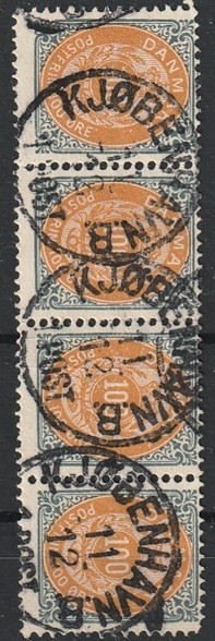FRIMÆRKER DANMARK | 1902 - AFA 31C - 100 øre grå/gul i fire-stribe - Stemplet